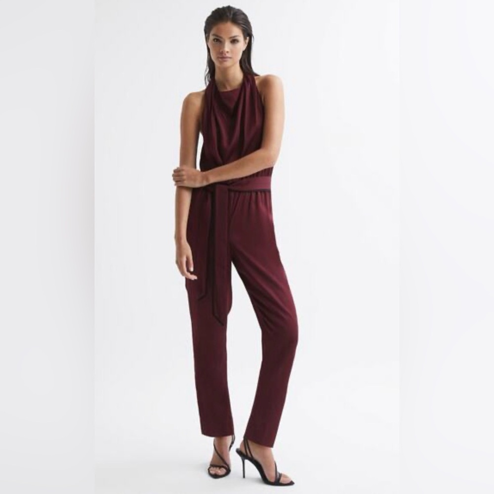 ♥️NWT Reiss Frieda Burgundy Bow tie jumpsuit